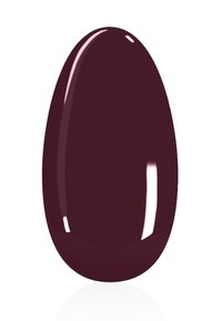 Tiefburgunderfarbener Gel-Nagellack-Swatch in einem glatten, glänzenden Finish mit ovaler Form und reflektierenden Akzenten.