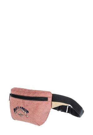 Pinkfarbene Corduroy Billabong Gürteltasche mit Frontreißverschlusstasche und verstellbarem schwarzen Riemen mit Kunststoffschnalle.