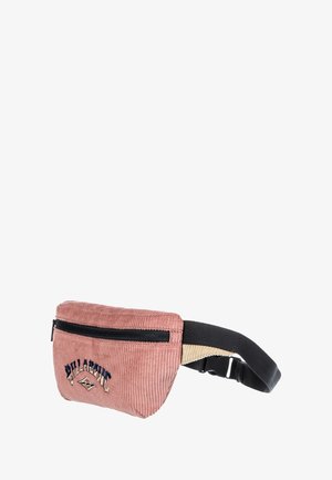 Sac banane Billabong en velours côtelé rose avec poche zippée à l'avant et sangle noire réglable avec boucle en plastique.
