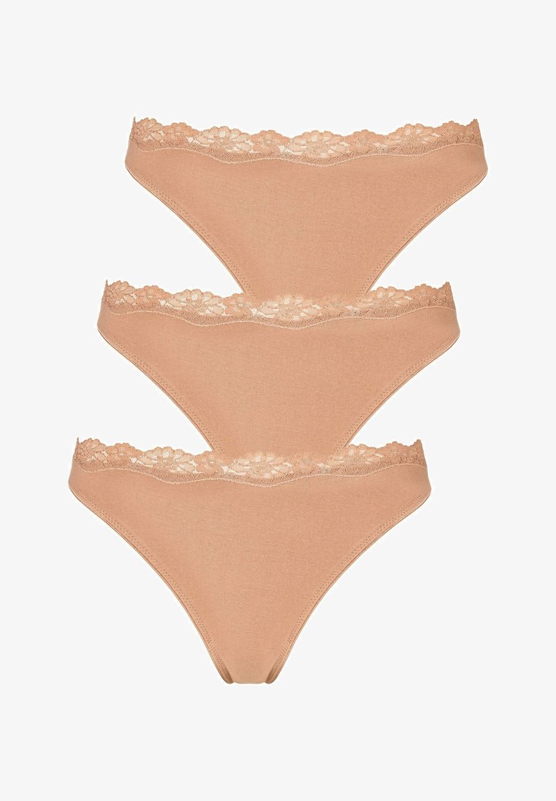 Drei-Paar Nahtloser Tanga mit Spitzenbesatz am Bund. Sanfter, dehnbarer Stoff; glatte Textur; minimalistisches Design.