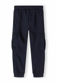 Marine cargobroek met een elastische taille, twee zijzakken en taps toelopende broekspijpen. Gemaakt van zachte stof met een gladde, matte afwerking.