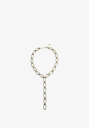 Colier din aur cu lănțișoare ovale alungite și un detaliu în formă de Y. Finisaj metalic lustruit și închizătoare ajustabilă pentru o fixare sigură.