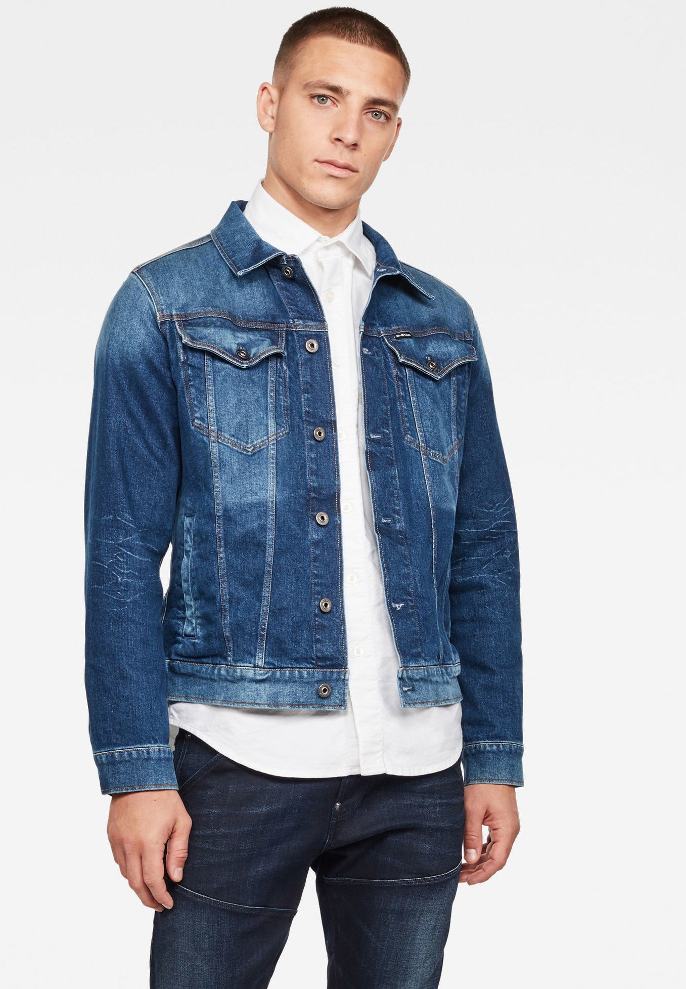 G-Star RAW Men's 3301' Slim' Denim Jacket, Sun Faded Stone C052-C293, M