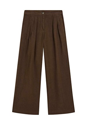 Massimo Dutti, HIGH-WAIST WIDE-LEG PLEATED PANTS - Pantaloni - brown
