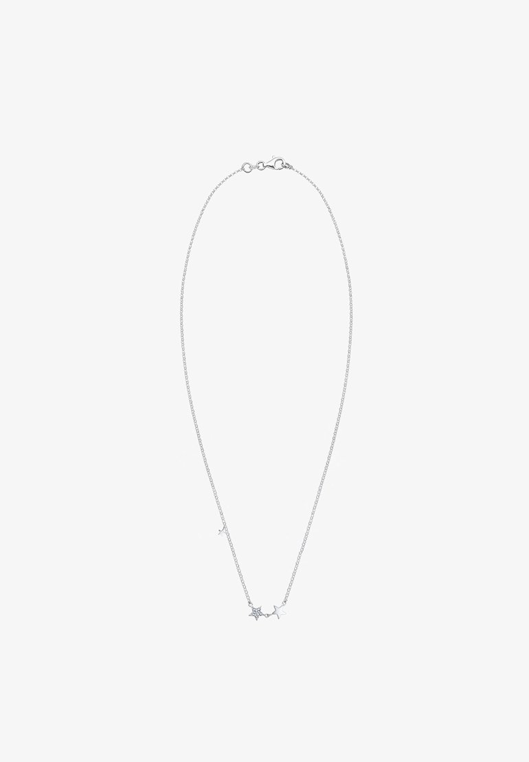 Sølv kædetræk med små stjerneformede vedhæng, der varierer i størrelse, med en glat overflade og en sikker klipslås.