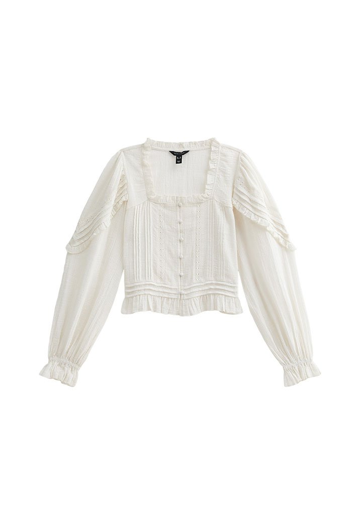 New Look PINTUCK LONG SLEEVE CROP - Blouse - off white/off-white
