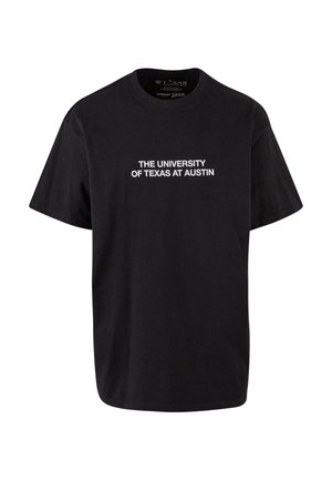 Black cotton t-shirt featuring bold white text that reads "THE UNIVERSITY OF TEXAS AT AUSTIN" across the chest. Short sleeves, relaxed fit.