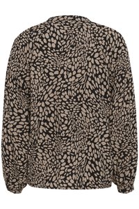 Langærmet bluse i sort med et beige, abstrakt småstenmønster. Den har en afslappet pasform og elastiske manchetter. Blødt, struktureret stof.