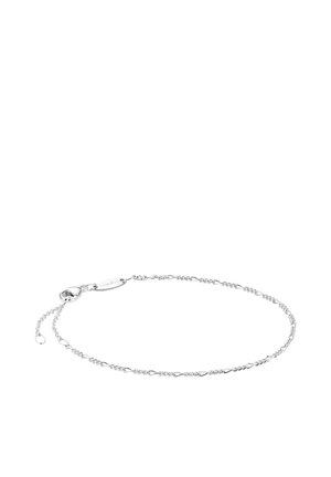 Feines Armband aus Silberkette mit kleinen ovalen und verdrehten Gliedern, gesichert mit einem Karabinerverschluss und verstellbarem Kettenverlängerer.