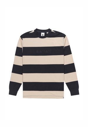 Langærmet stribet t-shirt i beige og marineblå med rund halsudskæring, med "element" præget på brystet. Blødt bomuldsstof.