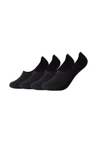 Schwarze Knöchelsocken im Viererpack. Hergestellt aus weichem Material mit nahtlosem Design und einer tiefen Form für unsichtbares Tragen. Glatte Textur.