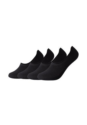 Schwarze Knöchelsocken im Viererpack. Hergestellt aus weichem Material mit nahtlosem Design und einer tiefen Form für unsichtbares Tragen. Glatte Textur.