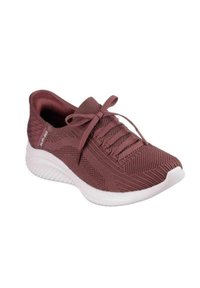 Chaussure de sport en maille bordeaux avec semelle blanche, laçage à l'avant, design slip-on et panneau de talon rembourré.