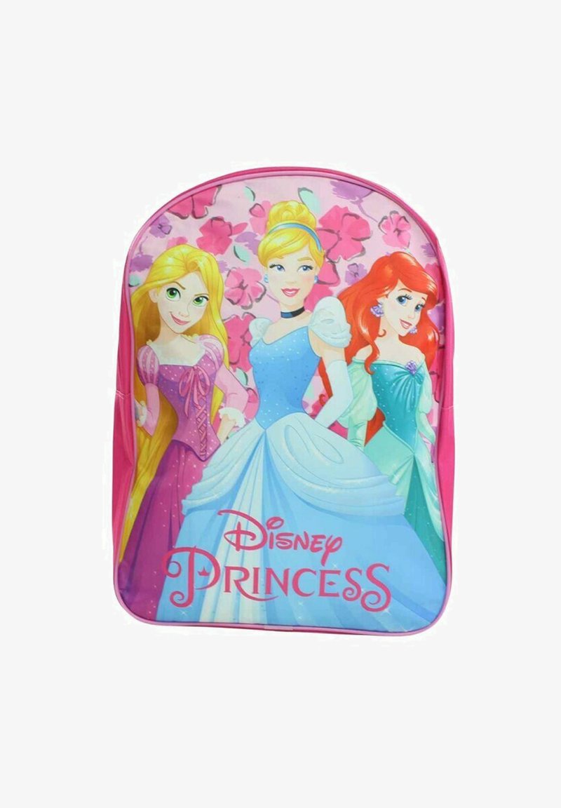 Sac à dos présentant des princesses Disney en rose, violet et teal. L'avant affiche trois princesses sur un fond floral, avec le texte "Princesse Disney".
