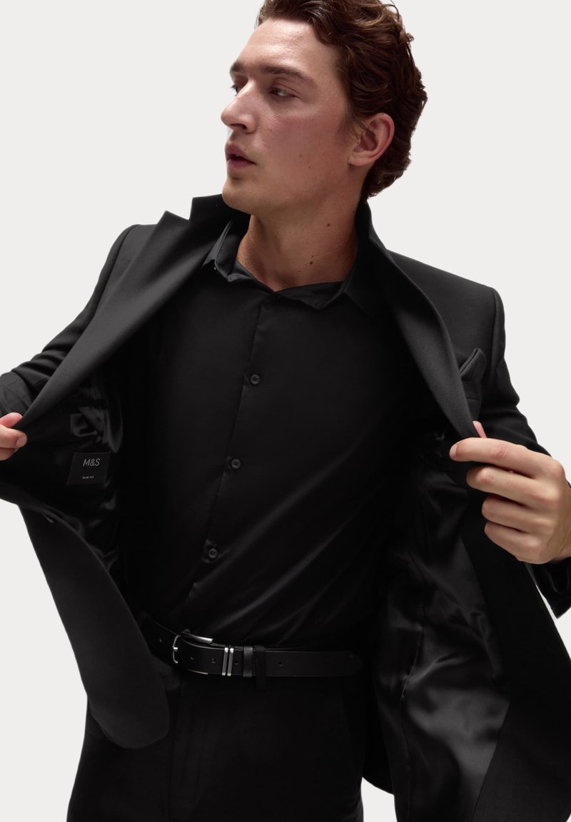 Marks Spencer REGULAR FIT EASY IRON PURE Camicia black/nero