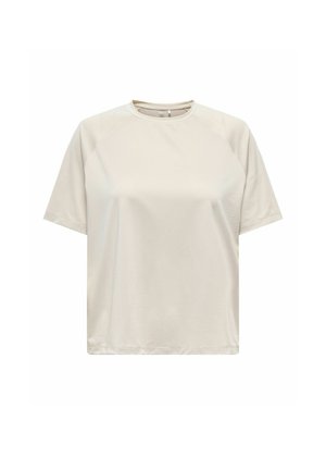 Beige T-shirt met korte mouwen en ronde hals van meshstof met een relaxte pasvorm.