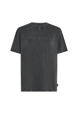 T-shirt in cotone nero con una texture morbida e consumata, maniche corte e un logo in rilievo sul davanti. Collo girocollo classico e vestibilità ampia.
