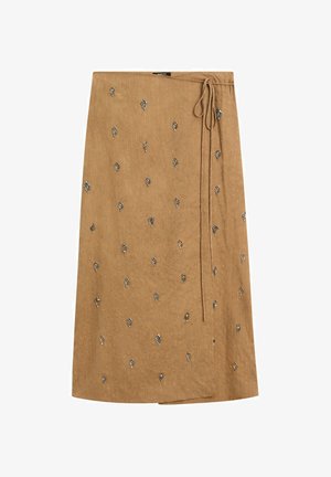 Massimo Dutti, MIDI PAREO SKIRT WITH APPLIQUÉS - Tubenederdele - mustard yellow