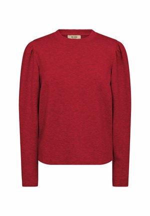 Pikkade varrukatega punane T-särk, mis on valmistatud pehmest kangast. Sellel on ümmargune kaelus ja kogutud õlavarre detailid, pakkudes lõdva istuvuse.