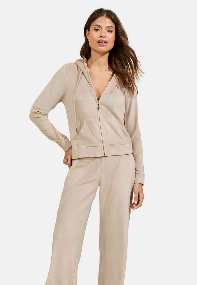 Lipsy REGULAR FIT THROUGH - Majica s kapuljačom i patentnim zatvaračem - ecru