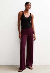 New Look RIBBED WIDE LEG - Pantalon classique - burgundy