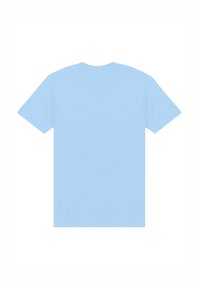 T-shirt di cotone azzurro chiaro con maniche corte, scollo rotondo e una texture liscia, con un semplice design della parte posteriore senza decorazioni.