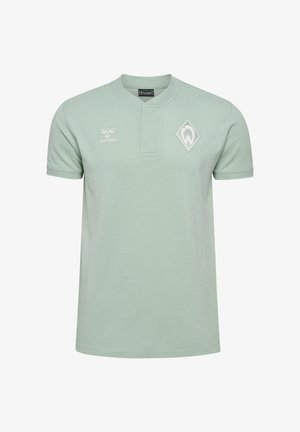 Lichtgroene polo met korte mouwen, een knoopsluiting en een diamantlogo op de borst. Gemaakt van gladde stof met een casual ontwerp.