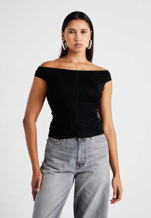 Weekday RUCHED OFF SHOULDER - Trükipildiga T-särk - black