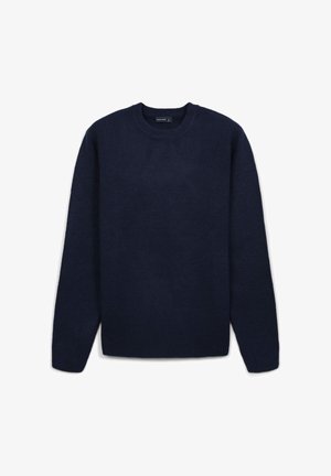 Maglioncino a maglia testurizzata blu navy con collo a giro, maniche lunghe e polsini e orlo in costina, realizzato in un materiale morbido e caldo.