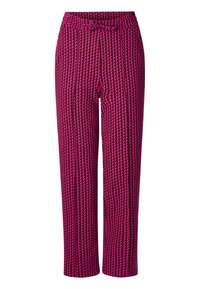 Kalhoty s růžovým kostkovaným vzorem, s volným střihem, rovnými nohavicemi a elastickým pasem pro pohodlí.