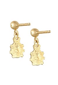 Guldtonade studs med en texturerad sköldpaddadesign, med kulpost och säker baksida. Främst märkning 925 på ytan.