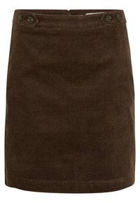Brauer Cord-Röckchen mit strukturierter Oberfläche, ausgestattet mit zwei dekorativen Knöpfen am Bund und einem unauffälligen Reißverschluss auf der Rückseite.