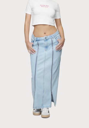 AYA MIDI ZIP SKIRT - Denim skirt - washed light blue
