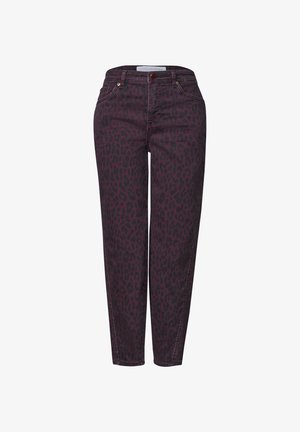 Street One Studio, HIGH-WAISTED BARREL-LEG JEANS WITH LEOPARD PRINT - Jeans fuselé - burgundi printed wash