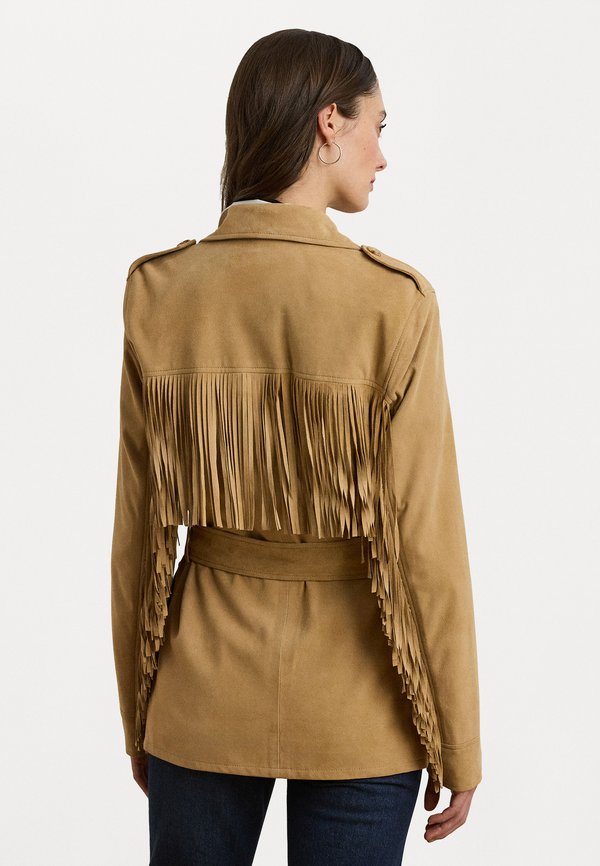 FRINGE TRIM BELTED GOAT SUEDE JACKET - Leather jacket - camel4