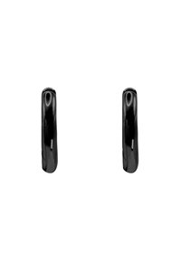Cuffie wireless nere con un design elegante e allungato e una finitura lucida. Accenti minimalisti enfatizzano l'estetica moderna.