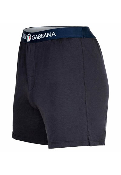 Marina bomullboxer med elastisk midja och "Dolce Gabbana"-logotyp; inkluderar en sidoficka och rundad sidsöm för komfort.
