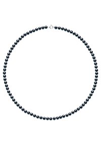 Collier en perles noires avec des perles de forme uniforme, texture lisse et éclat subtil. Fermé avec un simple fermoir en argent.