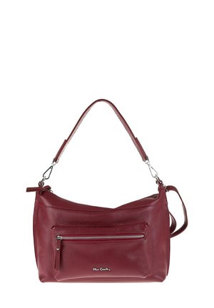 Rode leren handtas met een slouchy vorm, enkele schouderriem, een voorzak met ritssluiting en zilveren hardwareaccenten. Gladde, gematteerde afwerking.