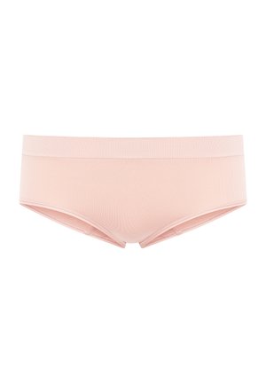 Blushfärgade sömlösa hipster-shorts tillverkade av mjukt, elastiskt tyg med en slät midjeband och inga synliga sömmar för en bekväm passform.