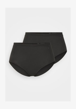 Culottes noires taille haute, en tissu lisse, matériau extensible, design sans coutures, vendues par lot de deux, avec une ceinture élastique douce.