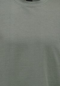 T-shirt en coton vert clair avec un col rond et une texture lisse, présentant un design uni sans motifs ni accents.