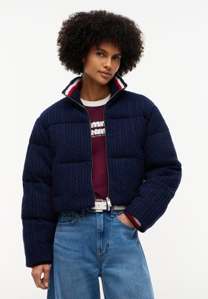 Tommy Jeans, CABLE KNIT RELAXED PUFFER JACKET - Зимно яке - dark blue