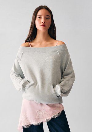 Bershka BARDOT NECKLINE DIAMANTE - Bluză de molton - dark grey