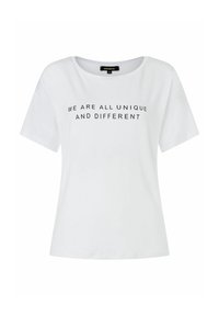White cotton T-shirt featuring a round neckline and short sleeves. The front displays the text "WE ARE ALL UNIQUE AND DIFFERENT" in black.