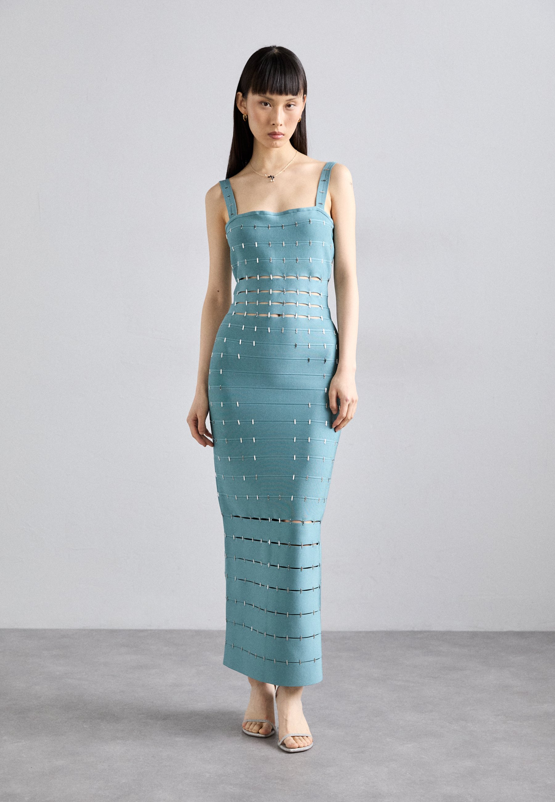 herve leger light blue dress Hervé Léger THE LILLIAN GOWN - Maxi back zip closure makes