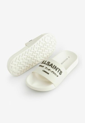 Biele sandále na klíne s textúrovaným horným popruhom s brandingom "ALLSAINTS" a vzorovanou gumovou podrážkou pre lepšiu priľnavosť a pohodlie.