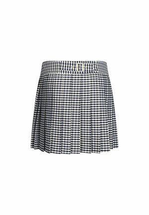 Gonna a quadretti blu navy e bianchi con pieghe, dotata di una cintura con chiusura a bottone. Realizzata in tessuto leggero per comfort.