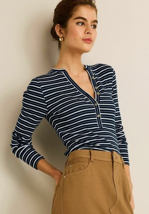 BUTTON DETAIL HENLEY - Top s dlhým rukávom - ecru white navy blue