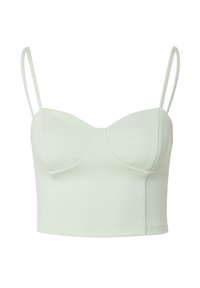 Lichtgroene crop top met verstelbare spaghettibandjes, met een sweetheart halslijn en een gladde, stretchy textuur.